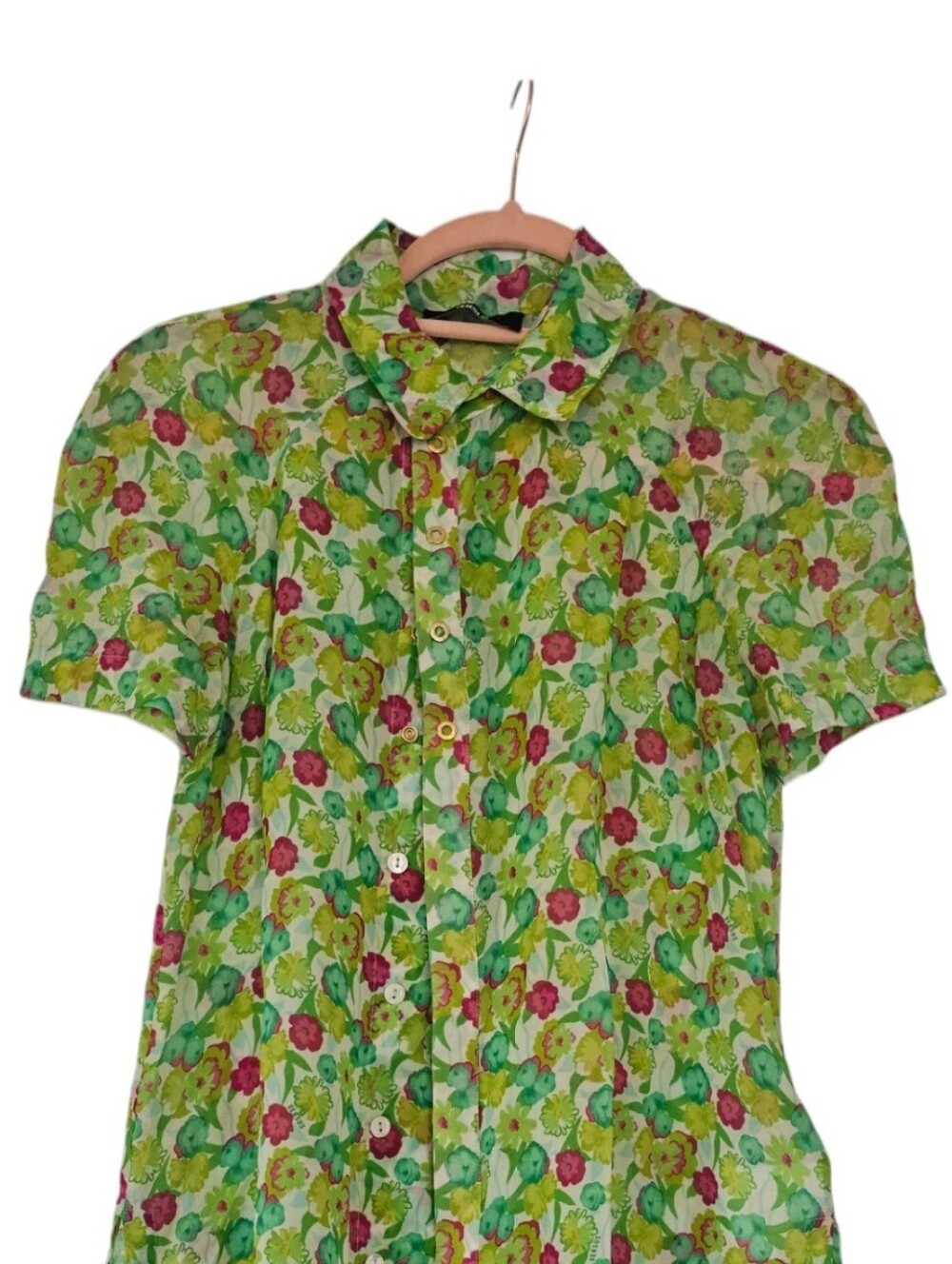 Versace Versus Rare Floral Silk Blouse With Asymmetrical Placket Made In Italy